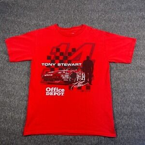 Vtg Tony Stewart NASCAR Racing T Shirt Office Depot #14 Red Medium